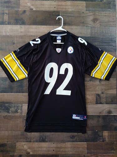 Reebok NFL Football PITTSBURGH STEELERS Black White Gold #92 James Harrison Player Jersey