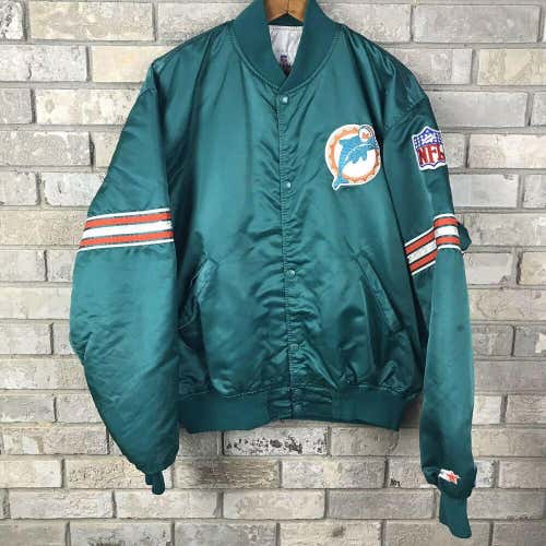Vintage Miami Dolphins Mens XL Starter Satin Bomber Jacket NFL USA Made Football