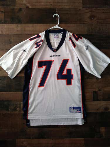 Reebok Onfield NFL Football DENVER BRONCOS White Blue Orange #74 Player Jersey