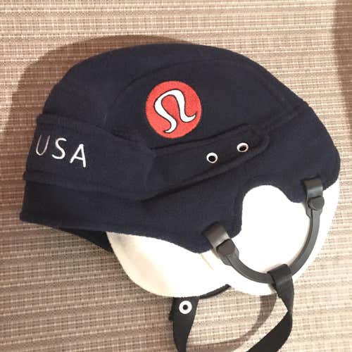 Lululemon Athletica USA Navy Fleece Hockey Helmet Cap Hat Beanie Ear Flaps