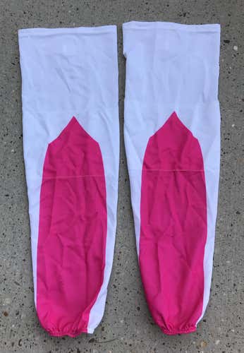 SP Edge Style Pro Stock Hockey Shin Pad Socks White with Pink Breast Cancer 5152