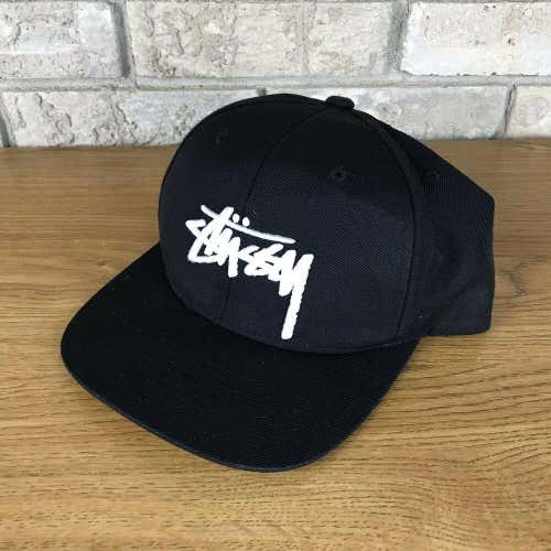 STUSSY classic Logo Black Snapback Hat Adjustable Script Cursive Original Skate