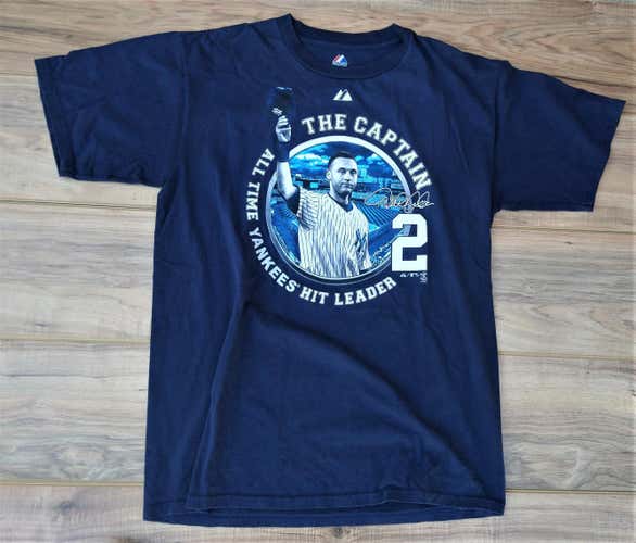 New York Yankees Derek Jeter All-Time Hit Leader Majestic T-Shirt Size Adult Large *MINT CONDITION*