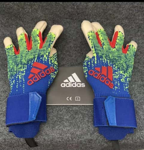 NEW Adidas Predator Pro Promo Hybrid Soccer Goalie Gloves Blue Volt Red Men’s  Size 8