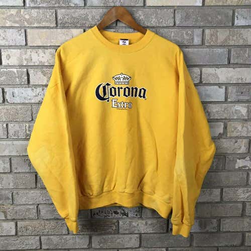 Vtg Early 2000s Corona Extra Mens XL Jerzees Sweatshirt Pullover Yellow Faded OG