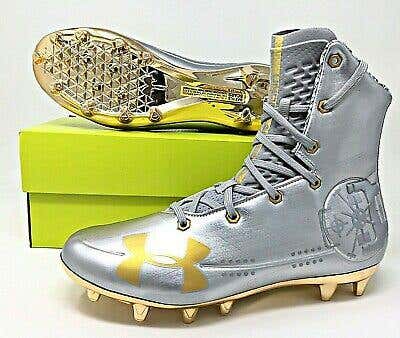NEW Under Armour Highlight MC LE Football Lacrosse Cleats 3000338-100 SILVER GOLD Sz 11