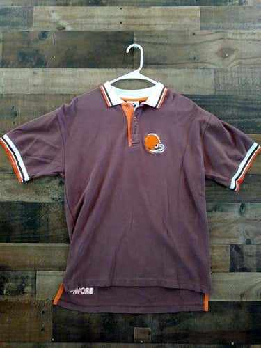 Vintage 1990s Apex One NFL Football CLEVELAND BROWNS Embroidered Button Polo Shirt