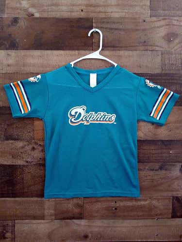 NFL Football MIAMI DOLPHINS Aqua Orange Baseball Style V-Neck Polyester Jersey Shirt