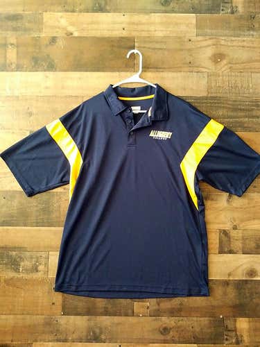 NCAA Football ALLEGHENY COLLEGE GATORS Navy Blue Gold Polyester Embroidered Polo Shirt