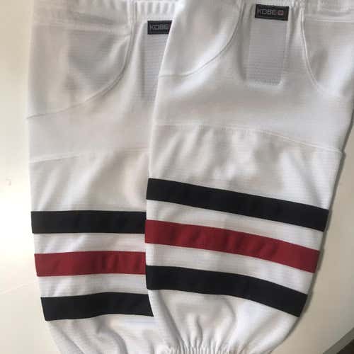 Hockey Shin Socks -White With Red & Black Stripe