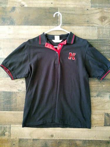 NCAA College UNIVERSITY NEBRASKA CORNHUSKERS HUSKERS Black Red Embroidered Button Polo Shirt