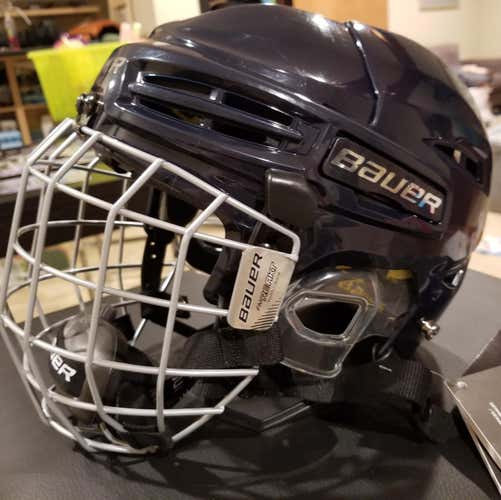 New Bauer Re-Akt 100 Helmet with Cage - Navy Blue Size: Youth