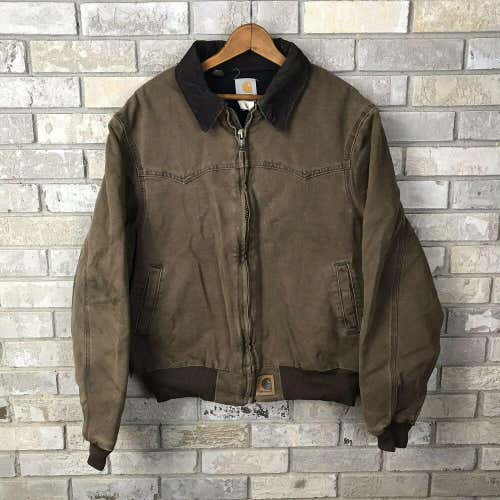 Carhartt J14 CHT Dark Brown Quilted Lining Work Jacket Coat Men's size LARGE Vtg