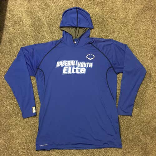 EvoShield Men's Swag Tech Long Sleeve Pullover with Hood - XL - Blue/Gray - "Baseball Youth" Logo