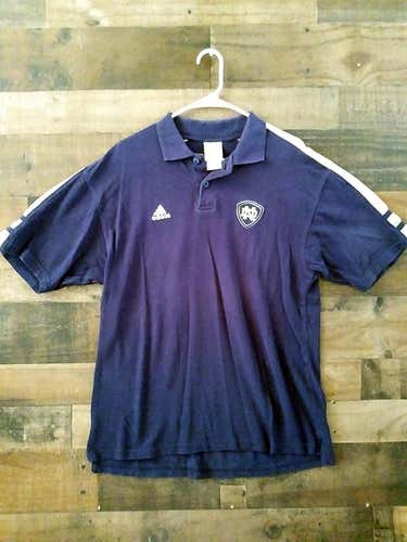 Adidas NCAA College UNIVERSITY NOTRE DAME FIGHTING IRISH Navy Blue Gold Embroidered Polo Shirt