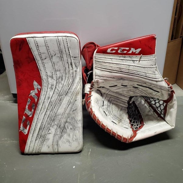 CCM Premier R1.9 Goalie Glove & Blocker Regular Senior in White & Red