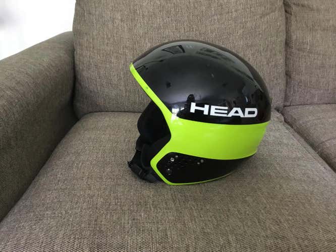 Used Head Stivot youth medium race helmet with FIS legal sticker, $20