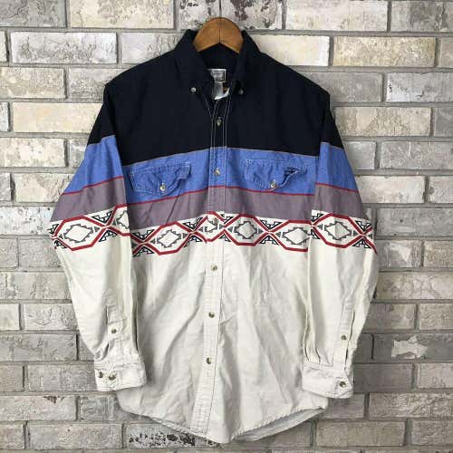 Vtg 90s Mens Small Aztec Western L/S Button Up Cowboy Express Rider Vintage OG