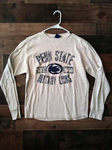 NCAA College PENN STATE UNIVERSITY NITTANY LIONS Off White Distressed Design Long Sleeve Team Shirt