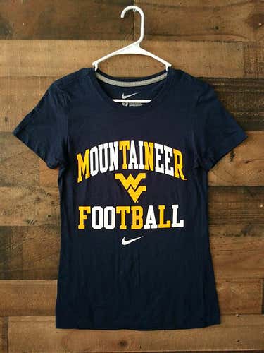 Nike NCAA College Football WVU WEST VIRGINIA UNIVERSITY MOUNTAINEERS Blue Gold Slim Fit Team Shirt
