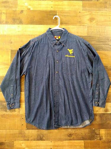 NCAA College Football WVU WEST VIRGINIA UNIVERSITY MOUNTAINEERS Denim Embroidered Long Sleeve Shirt