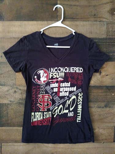 Ladies NCAA College FSU FLORIDA STATE UNIVERSITY SEMINOLES Black V-Neck Undefeated Team Shirt