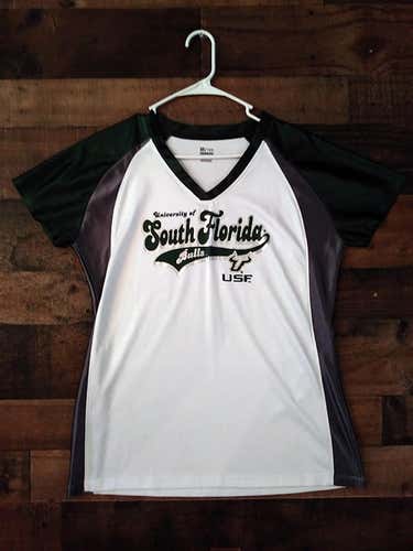 Ladies NCAA College Football USF UNIVERSITY SOUTH FLORIDA BULLS Green White Grey V-Neck Team Jersey