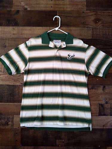 NCAA College USF UNIVERSITY SOUTH FLORIDA BULLS Green White Embroidered Striped Button Polo Shirt