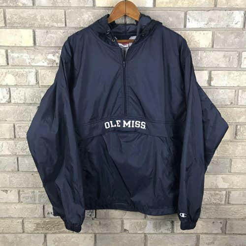 Ole Miss Rebels Champion Windbreaker Pullover Fits Mens Large Navy Blue NCAA VTG