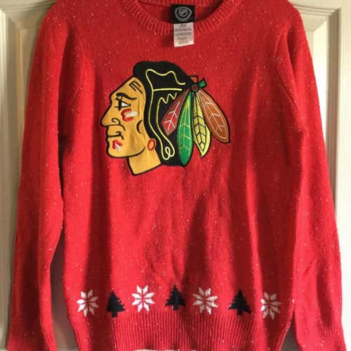 Chicago Blackhawks NWT Youth Kids Red Ugly Christmas Sweater Medium M 10/12 NHL
