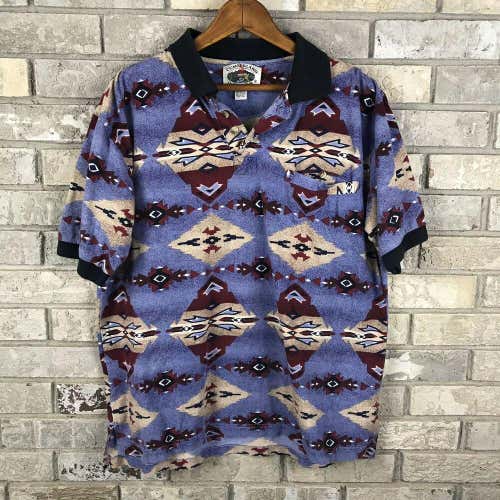 Cumberland Outfitters Aztec Print Mens Medium Polo 100% Cotton Shirt Western Vtg