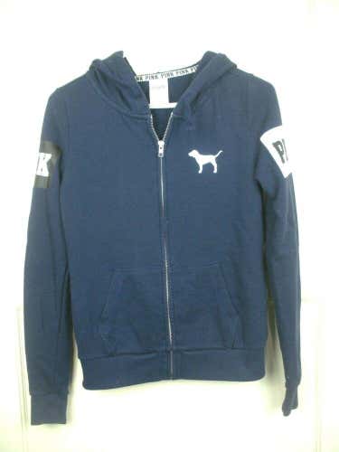 Victoria's Secret Pink Navy Blue Full Zip Up Hoodie Sweatshirt Size: XS
