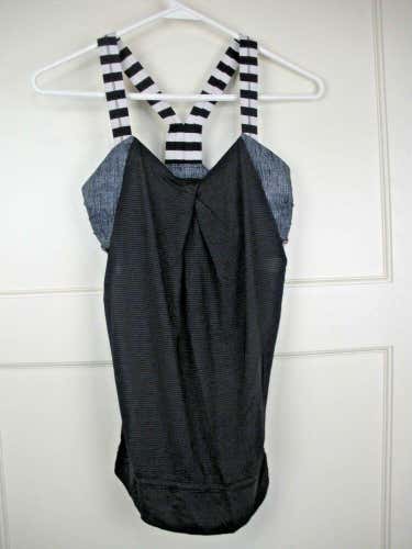 LULULEMON No Limits Tank Top Built-in Sports Bra Black/White Size; 4