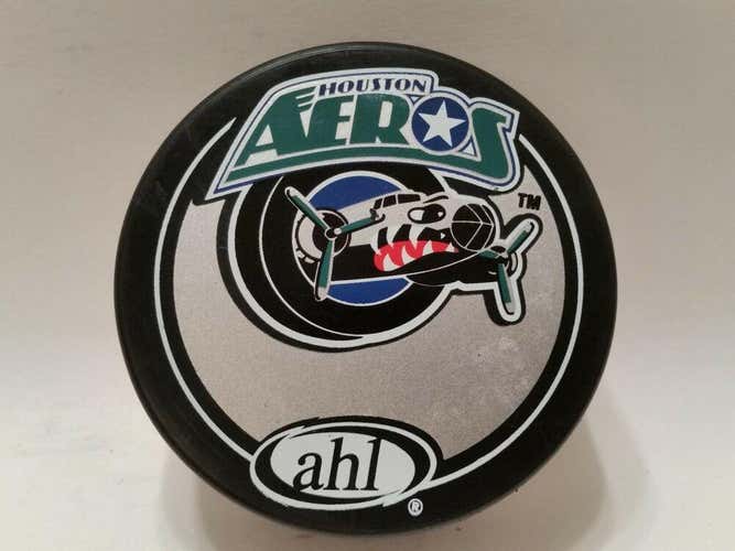 2001'02 HOUSTON AEROS ahl SOUVENIR PUCK America Hockey League Sticker Ad back