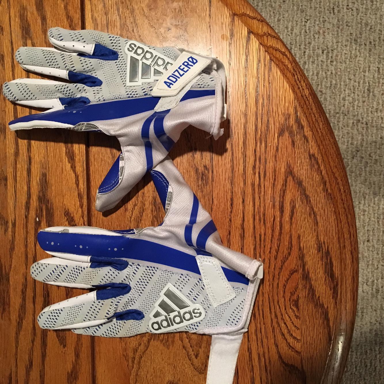 blue and white adidas football gloves