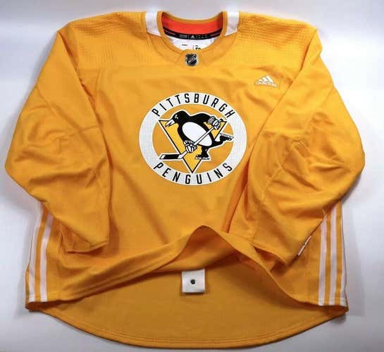 Pro Stock Size 60G adidas Pittsburgh Penguins Practice Goalie Jersey Yellow