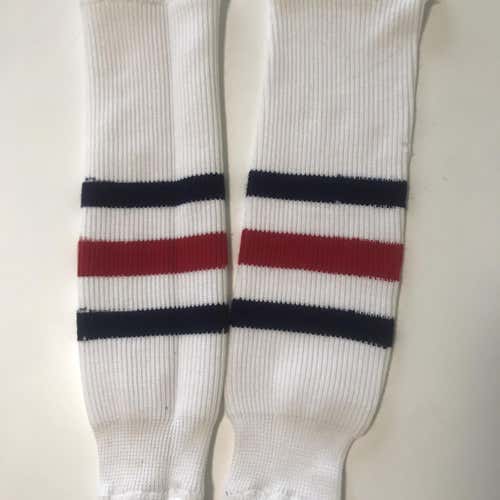 New Hockey Socks (White/Red/Blue)
