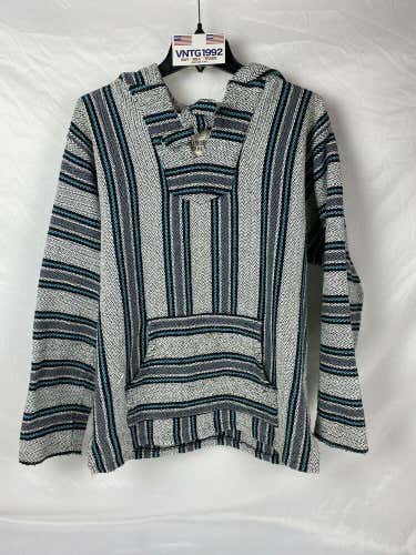 Miguel Geraldo Blue Gray Striped Hoodie Men's XL