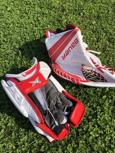 Like New Bauer 1X Senior Glove Blocker Set Regular