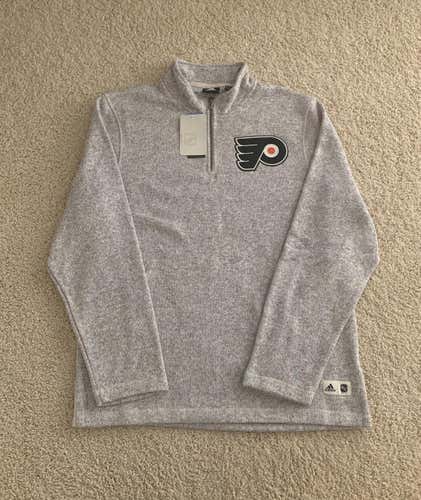 NWT! Adidas Philadelphia Flyers Gray Team Logo Quarter-Zip Pullover Jacket
