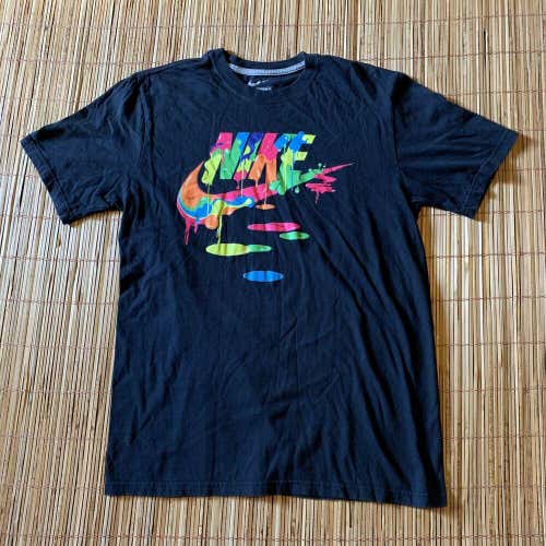 Nike Paint Dripping Drip T Shirt Black Mens L Rainbow Splash Splatter Colorful