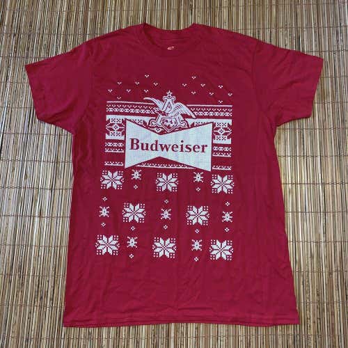 Budweiser Ugly Christmas Sweater T Shirt Large Red Party Beer Beer Snowflake L