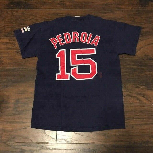 Majestic Dustin Pedroia Boston Red Sox Jersey T Shirt MLB Baseball Blue  Size M