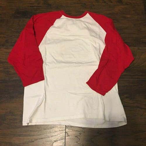 Fruit of the Loom 3/4 sleeve White/Red Sleeved baseball tee shirt Sz Large
