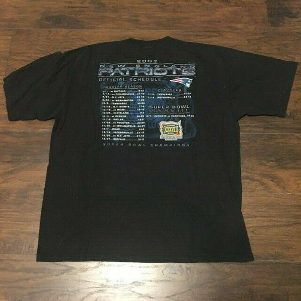 Vision New England Patriots Super Bowl XXXVIII 38 Champions NFL Schedule Shirt Sz XL