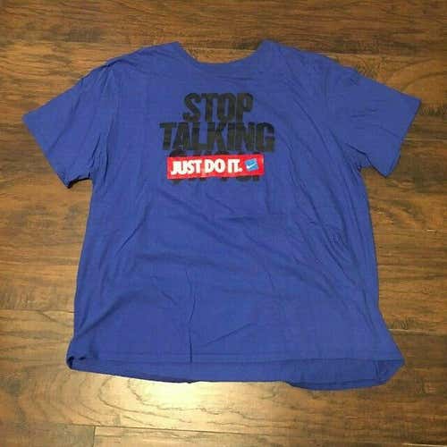 Nike Just Do It "Stop Talking" Athletics Blue Slogan Short Sleeve shirt Size XXL