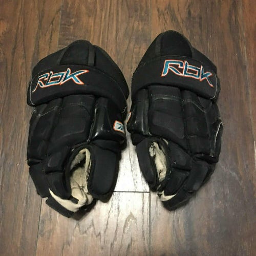 Steven Zalewski #15 Worcester Sharks Black Pro Stock RBK 9k Hockey Gloves Sz 14