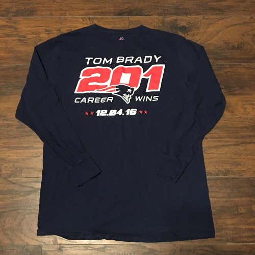 Tom Brady New England Patriots NFL 201 Wins Majestic Long Sleeve shirt size L