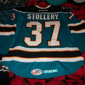 Karl Stollery #37 Worcester Sharks AHL Teal 14-15 Game Worn Minor Hockey Jersey