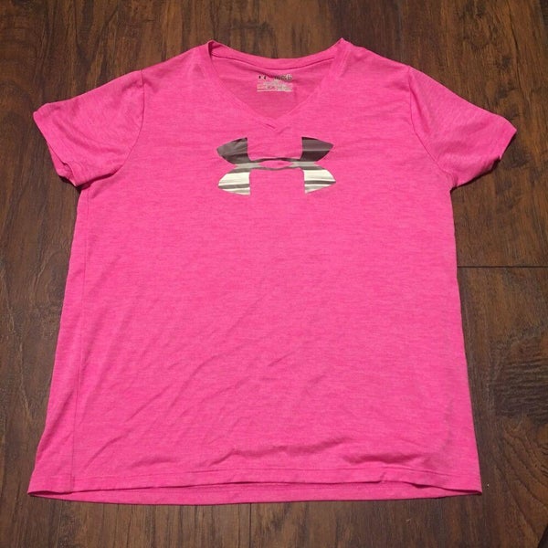 Under Armour Womens Heatgear Loose T-shirt Size XL X Large Hot Pink Short  Sleev